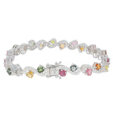 Round multiple color tourmaline sterling silver bracelet with sparkling accents and elegant design.